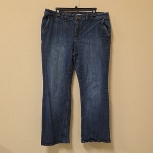 Liz & Co Women Comfortable Dark Wash Wide-Leg Flare Stretch Jeans Size 16